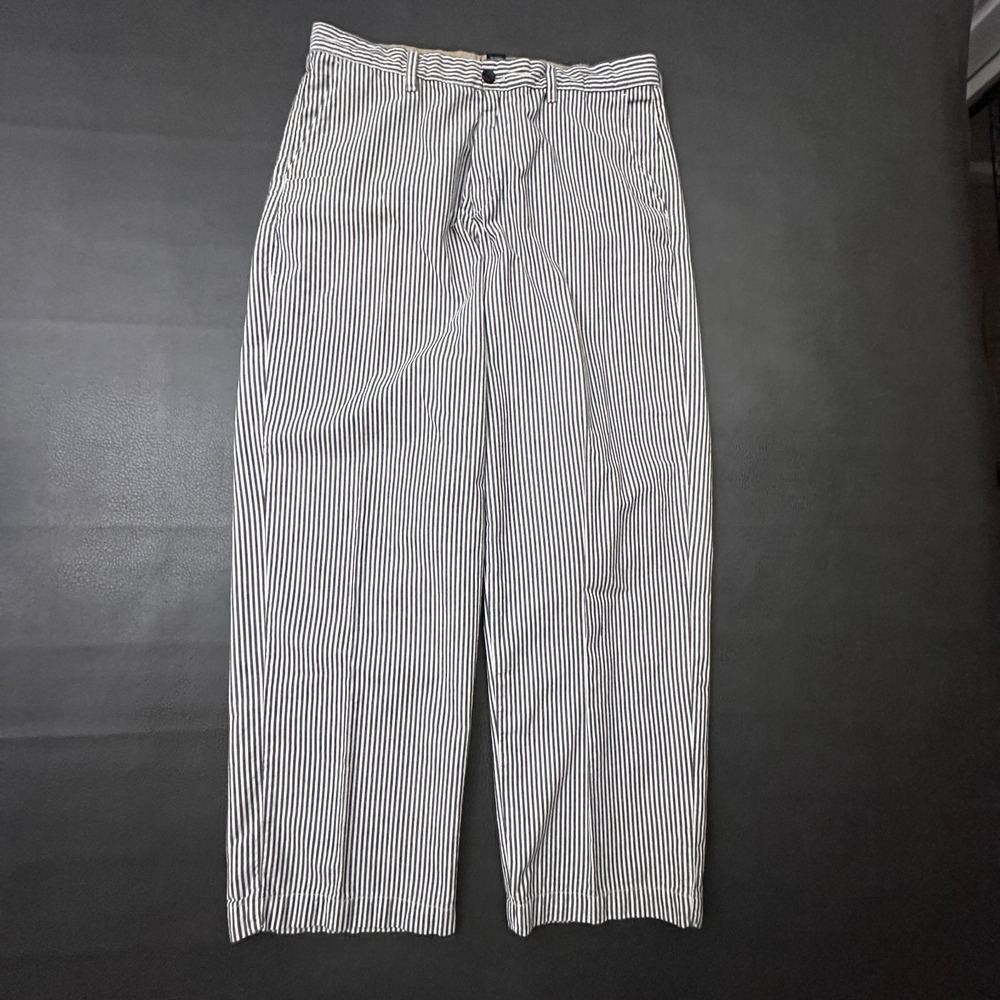 Vintage Izod Pants Mens 36x30 White Gray Striped Retro 1990s Y2k Wide Leg Cotton